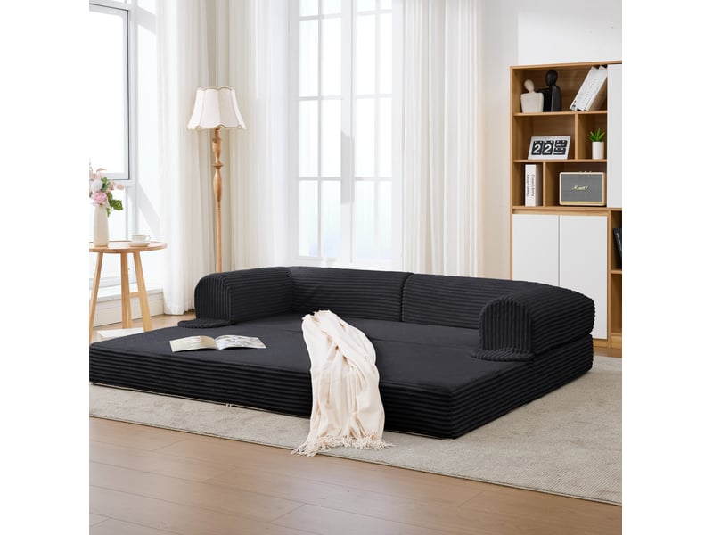 Canapé-lit 2 places convertible en lit double, velours côtelé noir, 190 cm - Conforama B