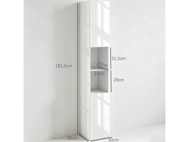  Armoire de salle de bain haute et étroite avec portes et étagères réglables, 30 x 30 x 81,5 cm, blanc brillant  - Conforama E