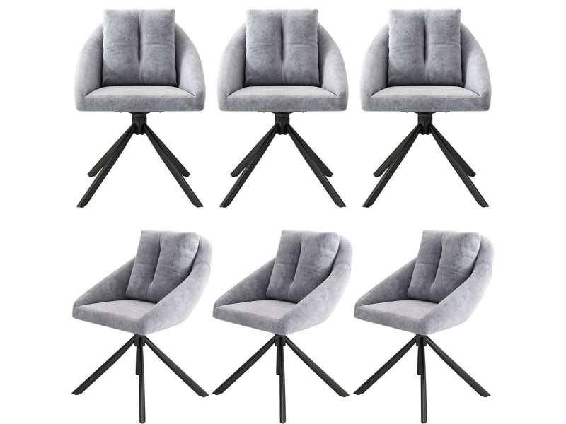  Lot de 6 chaises de salle à manger pivotantes 59 x 65 x 79 cm – gris – velours et rotation 360°  - Conforama A