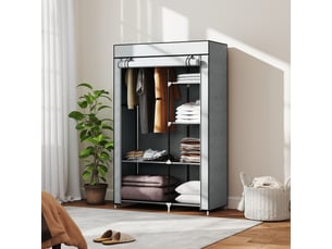 Armoire penderie multi-rangement - 6 étagères, 1 barre - non tissé gris