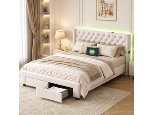 Lit avec rangement 140x190 cm BURSDANY coloris beige