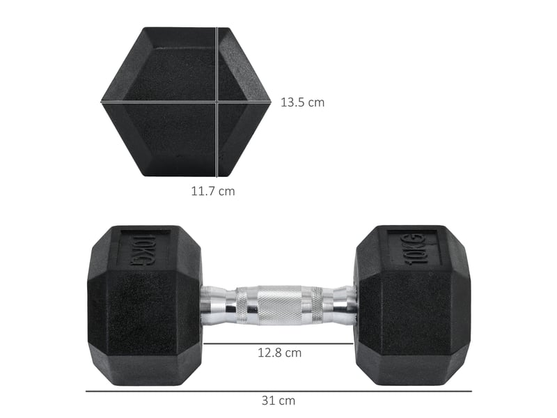  Lot de 2 haltères hexagonales de 10 kg en métal et caoutchouc pour vos entraînements en salle de sport, à domicile ou au bureau, noires.  - Conforama E