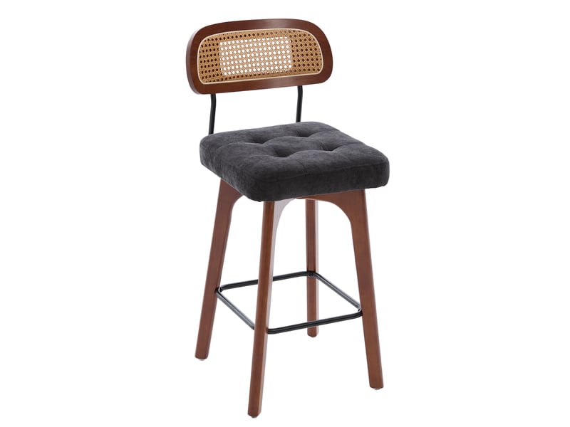  Lot de 2 tabourets de bar 44 x 51 x 96 cm noirs en chenille et rotin, avec rotation à 360 degrés  - Conforama A