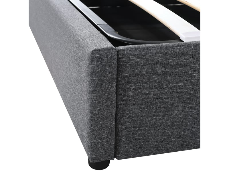 Lit coffre moderne 160x200cm, rangement, tête de lit réglable, led, port usb, type-c, niches, lin gris, matelas inclus - Conforama R