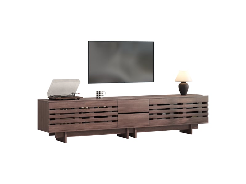  Meuble tv de salon, 200x39.5x55 cm, armoire tv avec 4 portes, 2 tiroir, meuble de rangement, meuble tv moderne, couleur noyer  - Conforama A