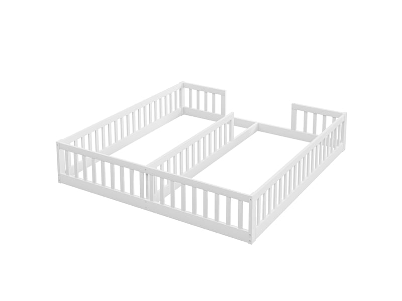 Lit enfant avec barrières minimaliste en pin blanc, 90x200 cm, idéal pour deux enfants - Conforama D