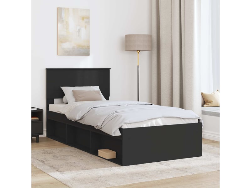  Lit simple- lit adulte -  cadre de lit noir 90 x 200 cm bois d'ingénierie  - Conforama B