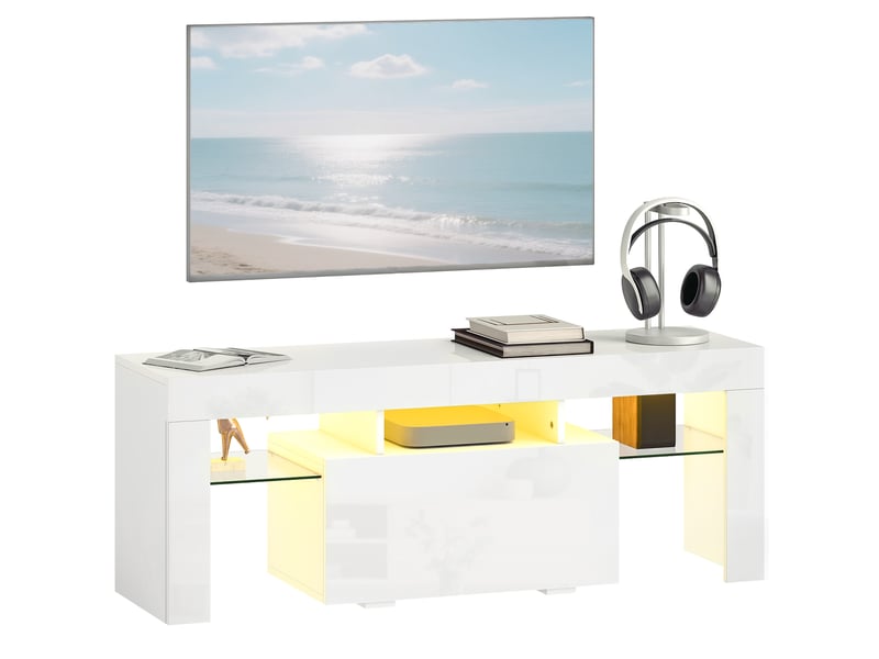  Meuble tv avec led rgb et étagères en verre trempé blanc 120x34x45 cm  - Conforama A