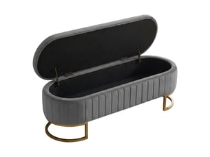 Banc de lit gris clair 130 cm en velours avec coffre et pieds en métal doré