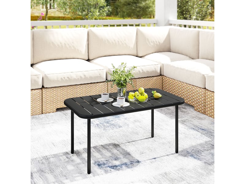  Table d'appoint rectangulaire en acier, facile à nettoyer, pour balcon, jardin, terrasse, véranda, 90 x 50 x 43 cm, noire  - Conforama C