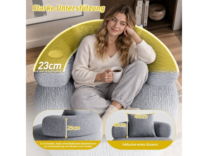  Pouf rond effet chenille gris 100 cm effet chenille avec coussin pour salon et chambre IKSETERA TRADING LTD - Conforama D