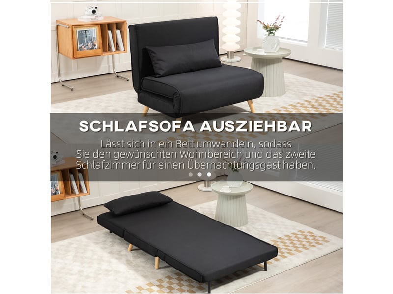  Fauteuil relax convertible 94x78x80 cm 2-en-1 bois noir  - Conforama E