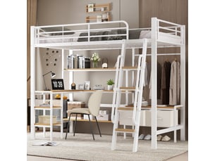 Lit mezzanine 90x200 cm <strong>NAHILIMI</strong> <strong></strong> coloris blanc