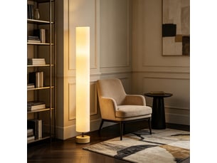 Lampadaire colonne en bois de pin et lin beige 120 cm 2 lumières e27 interrupteur pied salon