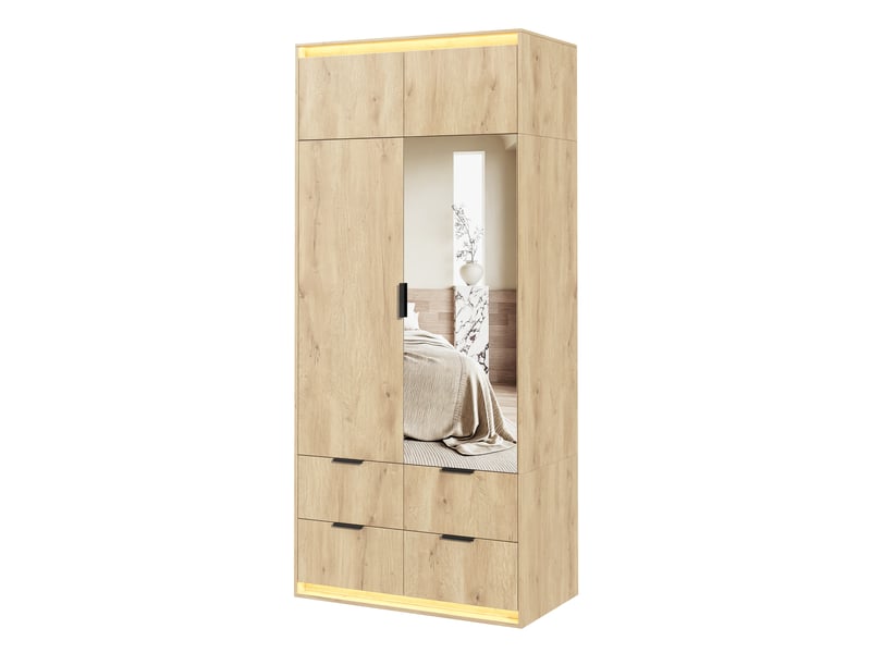  Armoire 2 portes avec miroir et éclairage led intégré, 90 x 47 x 200 cm, finition chêne anthracite  - Conforama A