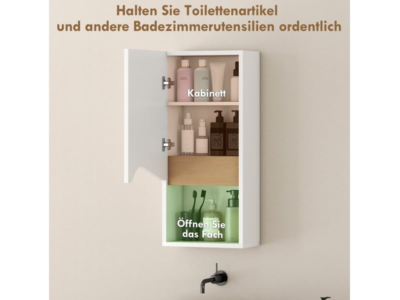  Armoire murale de salle de bains 30x17x67 cm fermeture douce panneau de particules blanc  - Conforama C