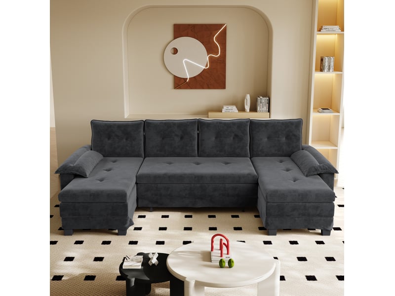Canapé-lit modulable en u 278x127x87 cm avec ports usb bois gris - Conforama B