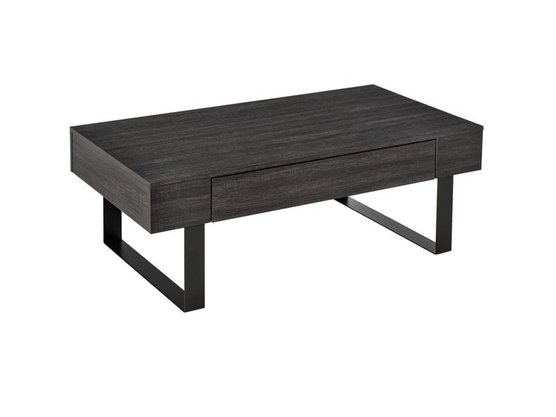  Table basse rectangulaire avec 1 tiroir et rangements ouverts, structure acier noir, gris foncé 110 × 60 × 40 cm  - Conforama A