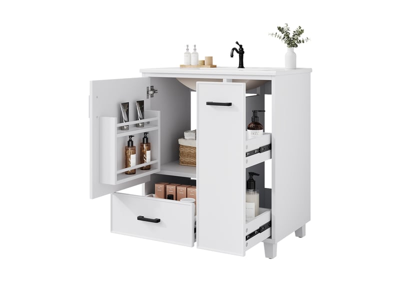  Meuble sous lavabo sur pied 76,5x47x82 cm avec vasque intégrée blanc  - Conforama A