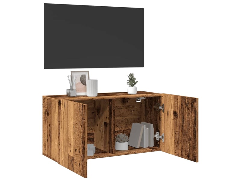  Meuble tv - banc tv - meuble de rangement mural vieux bois 80x30x41 cm  - Conforama D