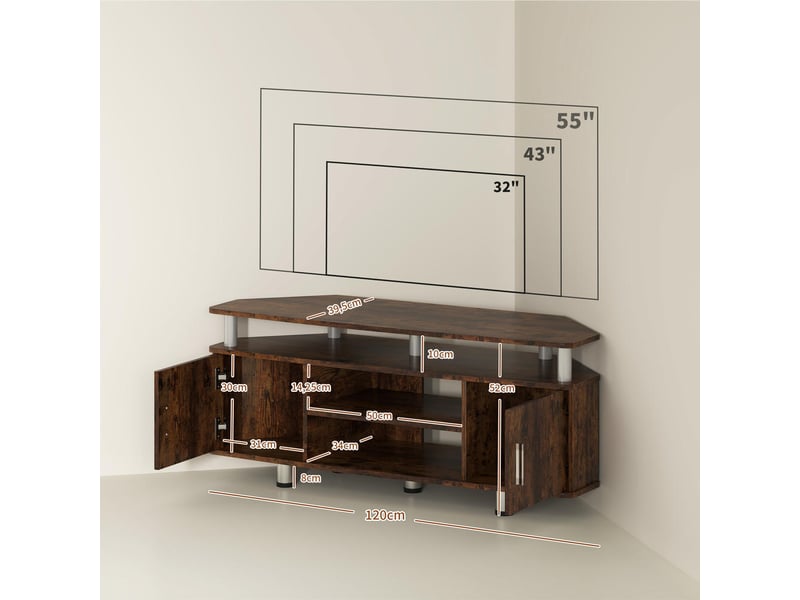  Meuble tv en bois pour téléviseur jusqu'à 55 pouces avec placards et niche ouverte rangement salon bicolore marron  - Conforama D