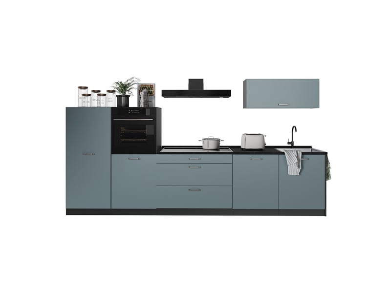  Vicco cuisine, bleu-grisanthracite, 340cm plan de travail chêne doré  - Conforama E