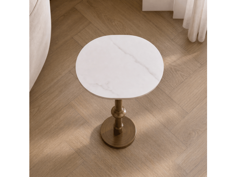  Table d'appoint plateau ovale réglable en hauteur 30x25x95 cm, pour salon, meuble de salon, pratique, en métal, blanc  - Conforama E
