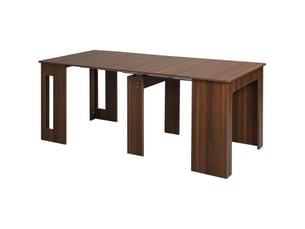 Table de salle à manger extensible et pliante avec plateau rabattable et roulettes, moderne, marron, 180 × 85 × 75 cm