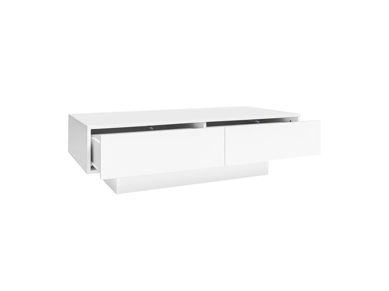 Table basse blanche brillante avec led, 115x55x34 cm, table de salon moderne avec 2 tiroirs, capacité 30 kg - Conforama W