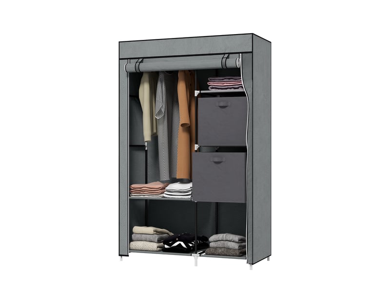  Armoire en tissu, pliable, 1 tringle, 6 étagères, 102 x 42,5 x 162,5 cm, grise  - Conforama A