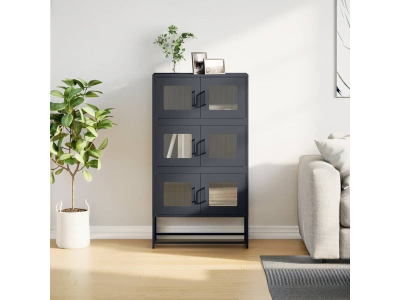  Buffet haut - bahut - meuble de rangement anthracite 68x39x123 cm acier  - Conforama C