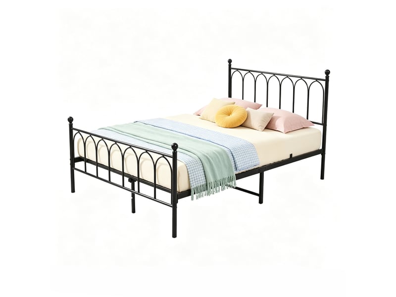  Tcqpz lit simple 140x200 cm en métal noir avec sommier à lattes, sans matelas  - Conforama A