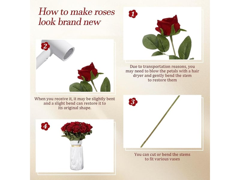  12 pièces fleurs artificielles,51 x 7 cm,tiges réglables,rose en flanelle,décoration mariage et jardin  - Conforama E