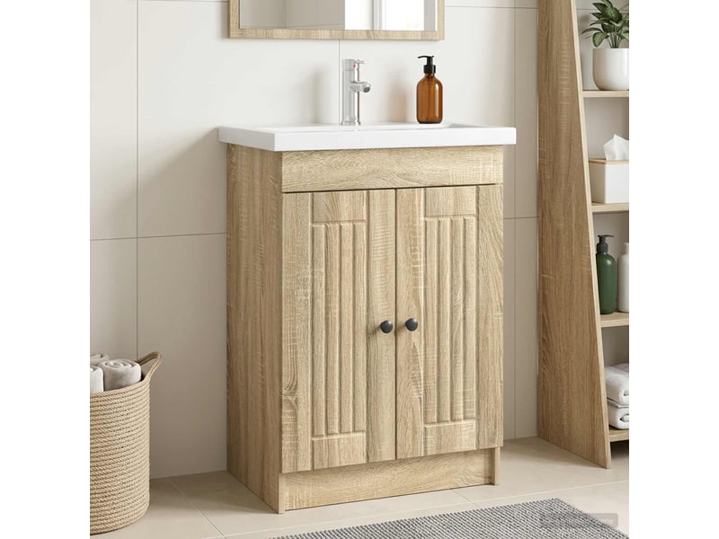  Armoire sous évier de salle de bain, meuble de rangement chêne sonoma shl6392  - Conforama B