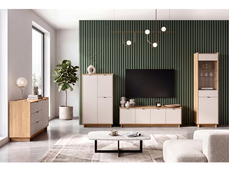  Meuble tv 4 portes coloris chêne mauvella beige - longueur 173,3 x profondeur 42 x hauteur 59,6 cm  - Conforama B