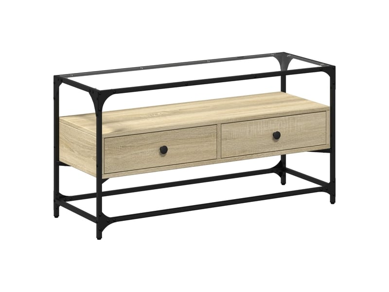  Meuble tv - banc tv - meuble de rangement avec dessus en verre chêne sonoma bois d'ingénierie  - Conforama A