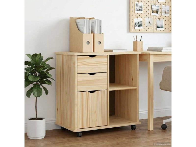  Caisson roulant de bureau 63,5 x 39 x 65,5 cm bois de pin massif marron shl6234  - Conforama B