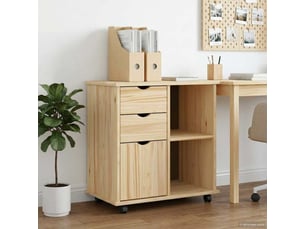 Caisson roulant de bureau 63,5 x 39 x 65,5 cm bois de pin massif marron shl6234