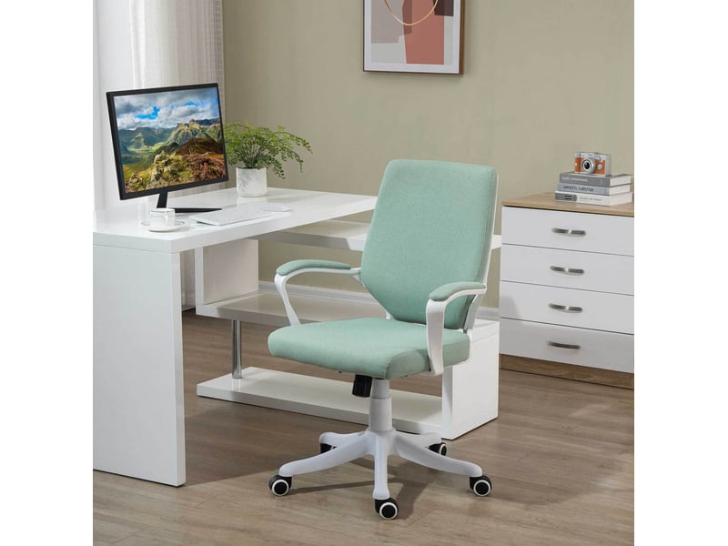  Chaise de bureau ergonomique verte en tissu polyester avec soutien lombaire, bascule et roulettes 360°  - Conforama B