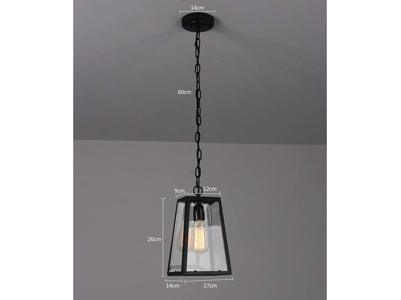  Suspension extérieure en verre étanche à la pluie – lustre pour pavillon, villa et loft, noir, 17x14x26 cm  - Conforama E