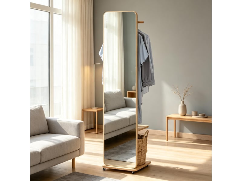  Miroir dressing sur pied avec portant à vêtements, compact et mobile  - Conforama E