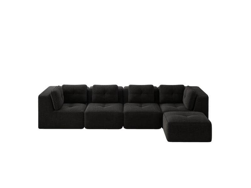  Canapé d’angle modulable 4 places noir en velours côtelé  - Conforama A