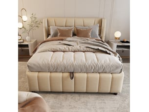 Lit coffre 140x200 cm <strong>CRAVDOM</strong> <strong></strong> coloris beige