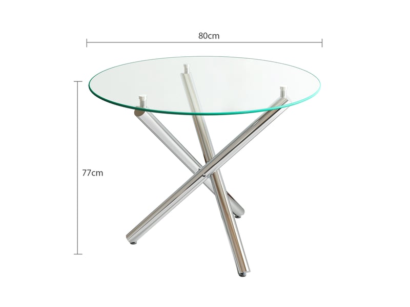 Table à manger ronde moderne – plateau en verre trempé et pieds en métal argenté – ø 80 x h 76 cm - Conforama D
