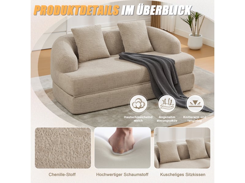  Canapé convertible 2 places chenille kaki - canapé-lit design moderne avec coussins inclus  - Conforama D