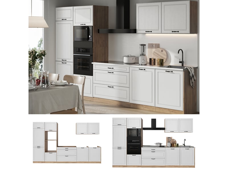  Vicco cuisine, blanc campagnechêne doré, 340cm plan de travail marbre  - Conforama D