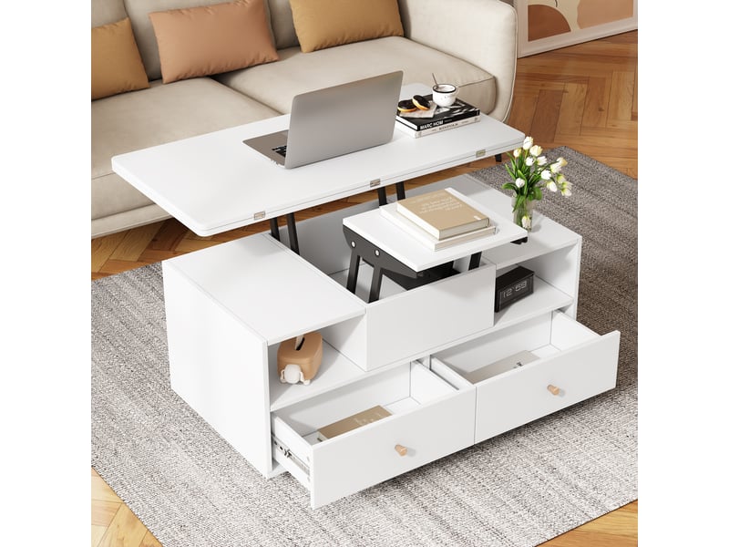  Table basse relevable rectangulaire blanc - 50x100 cm mdf table basse blanc - Conforama B