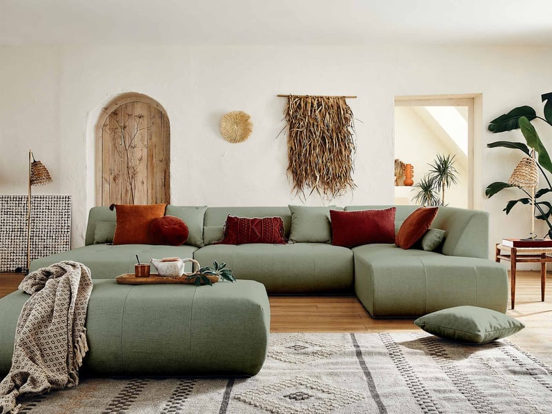  Onyx - canapé modulable panoramique d'angle droit 7 places - en tissu - lisa design - vert sauge ONYX - Conforama E