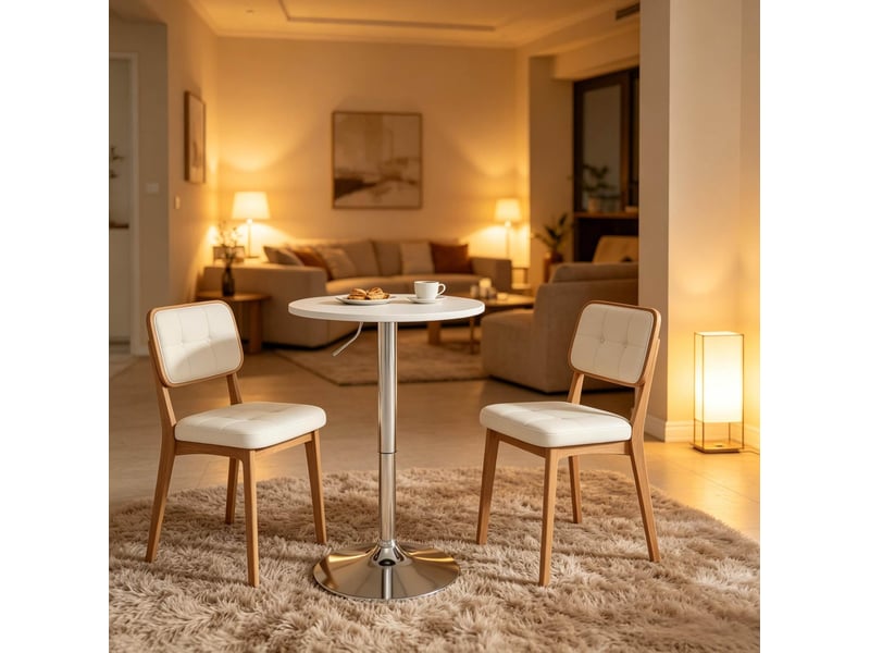 Table de bar ronde réglable en hauteur avec plateau en mdf et base métallique pour cuisine blanche 60 × 60 × 88 cm  - Conforama E