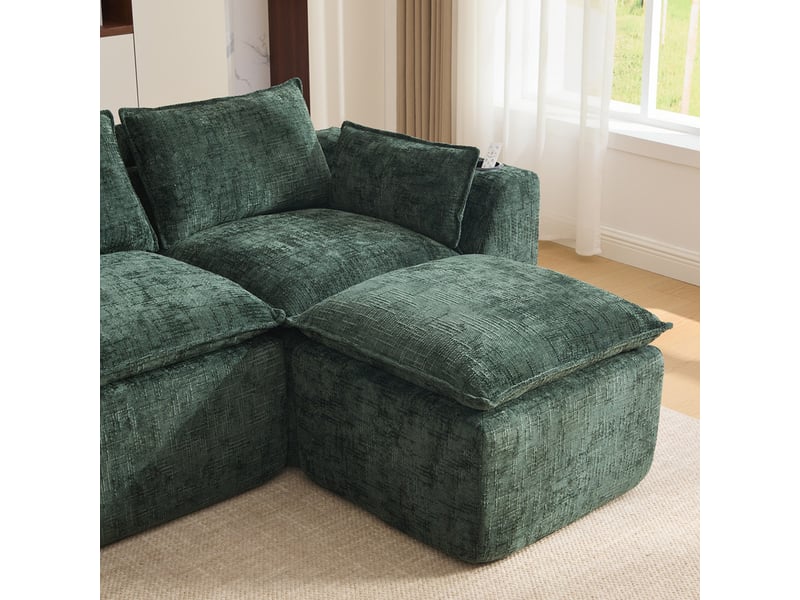  Canapé d'angle modulable ,3 places,avec coussins, porte-gobelets et 2 poches latérales,256x161x75,vert foncé  - Conforama E